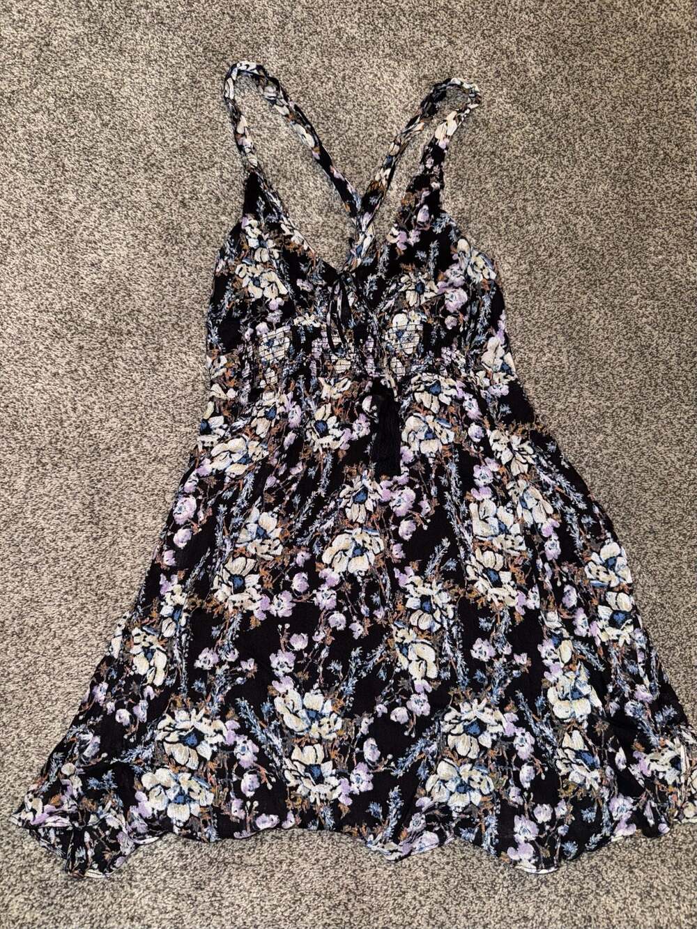 Free People Washed Ashore Floral Print Mini Dress with Tassel Ties